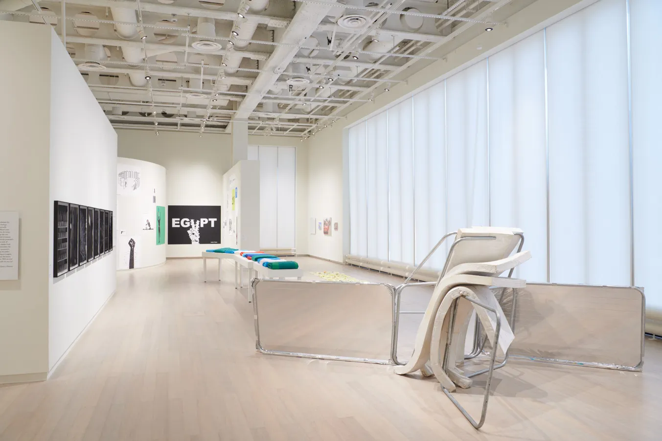 Installation view showing work by the artist Sreshta Rit Premnath from the exhibition “The Protest and The Recuperation” on view at the Wallach Art Gallery, Columbia University. Photograph by Kyle Knodell.