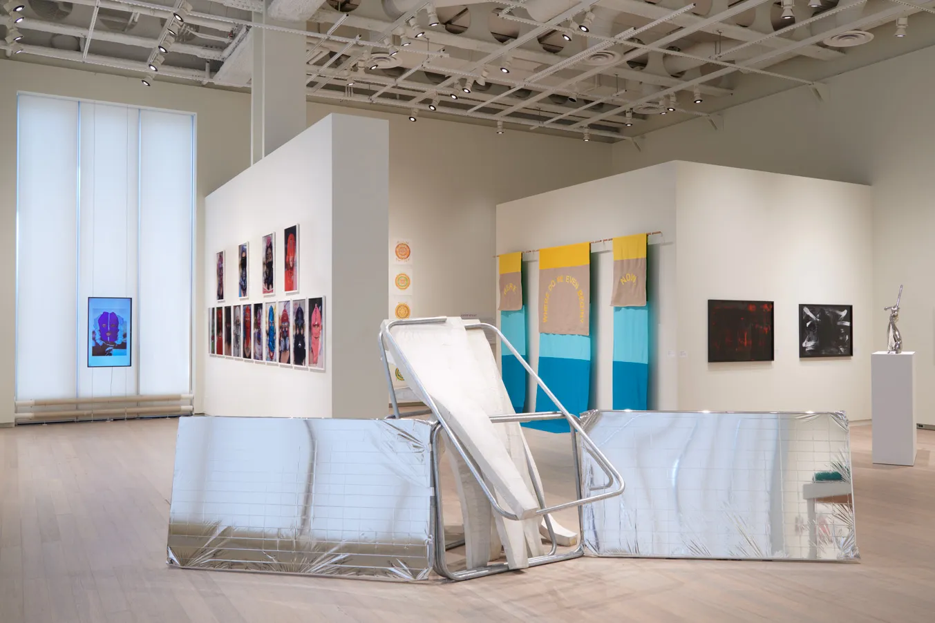 Installation view showing work by the artist Sreshta Rit Premnath from the exhibition “The Protest and The Recuperation” on view at the Wallach Art Gallery, Columbia University. Photograph by Kyle Knodell.
