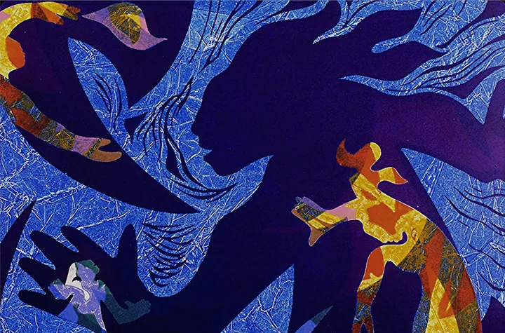 robin holder, Discovery, 1986. Linoleum print with stencils, 17 x 22 inches.