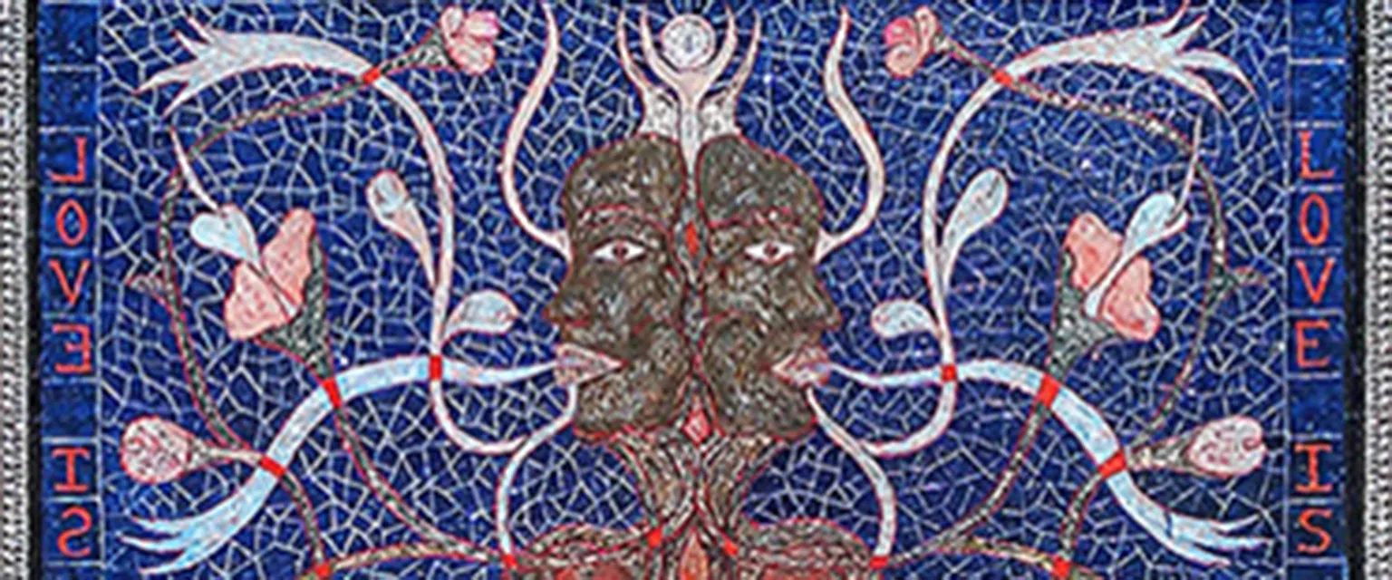 Uday K. Dhar: In Paradise (Garage), 2013 (detail).Acrylic-bonded clay with sand, acrylic paints, and glitter on canvas with wood support, in a unique rhinestone-adorned frame; 48 x 42 in.